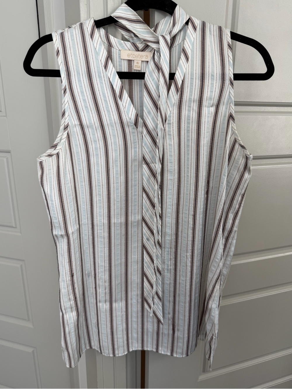 Etcetera Striped Tie-Neck Blouse